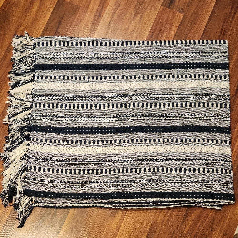 Beautiful Striped Navy and White Woven Blanket
